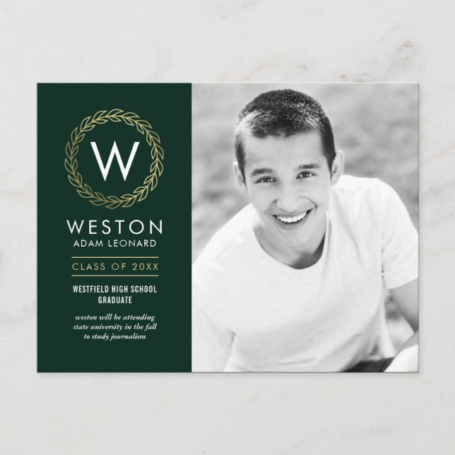 Classic Wreath EDITABLE FARBEN Abschluss Postkarte (Vorderseite)