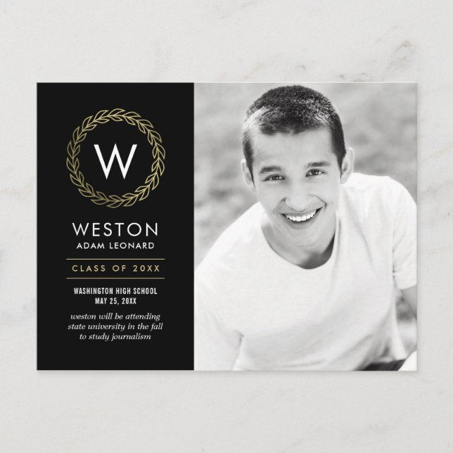 Classic Wreath EDITABLE FARBEN Abschluss Postkarte (Vorderseite)