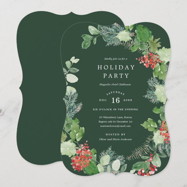 Classic Wreath Holiday Party - Einladung (Vorne/Hinten)