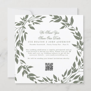 Classic Wreath White Sage Green Foto QR Wedding Save The Date