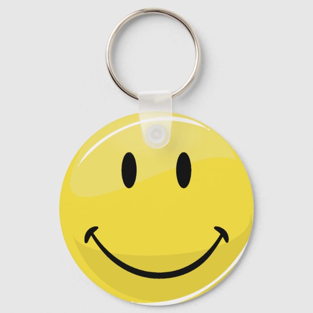 Classic Yellow Big Happy Face Button Schlüsselanhä Schlüsselanhänger (Vorderseite)