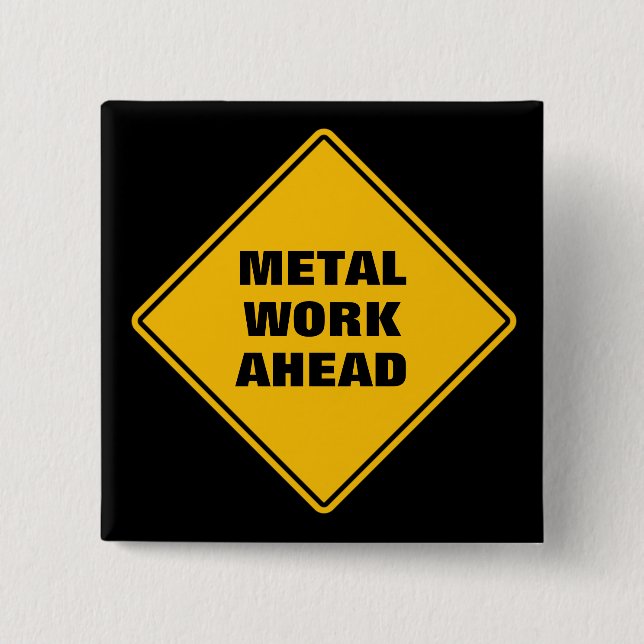 Classic yellow road sign metal work ahead button (Vorderseite)