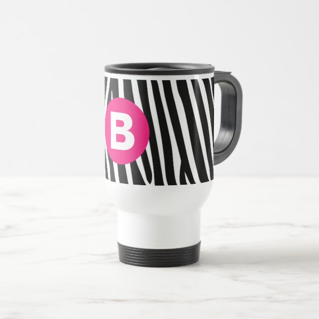 Classic Zebra Stripes Bight Pink Monogram Reisebecher (VorderseiteRechts)