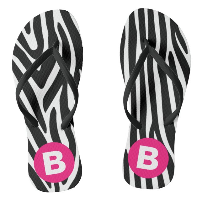 Classic Zebra Stripes Bright Pink Monogram Flip Flops (Fußbett)