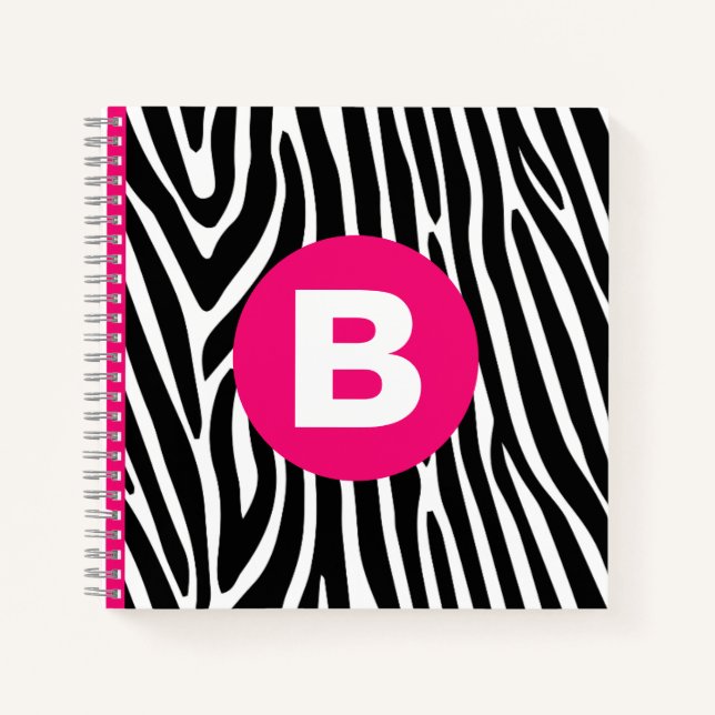 Classic Zebra Stripes Bright Pink Monogram Notizbuch (Vorderseite)