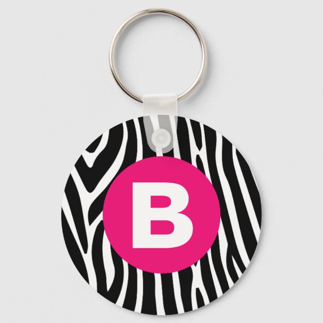 Classic Zebra Stripes Bright Pink Monogram Schlüsselanhänger (Vorderseite)