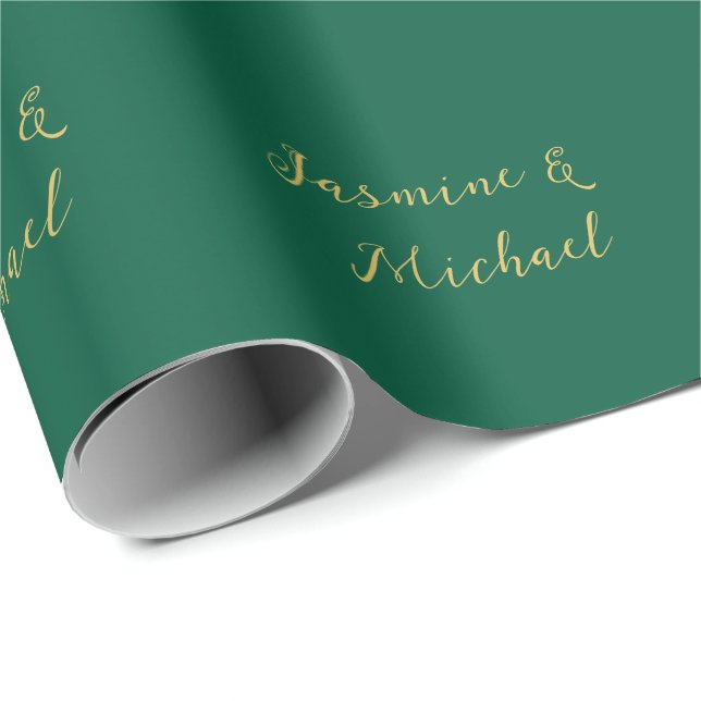 Classical Calligraphy Couple Names Green & Gold Geschenkpapier (Rolleneckpunkt)