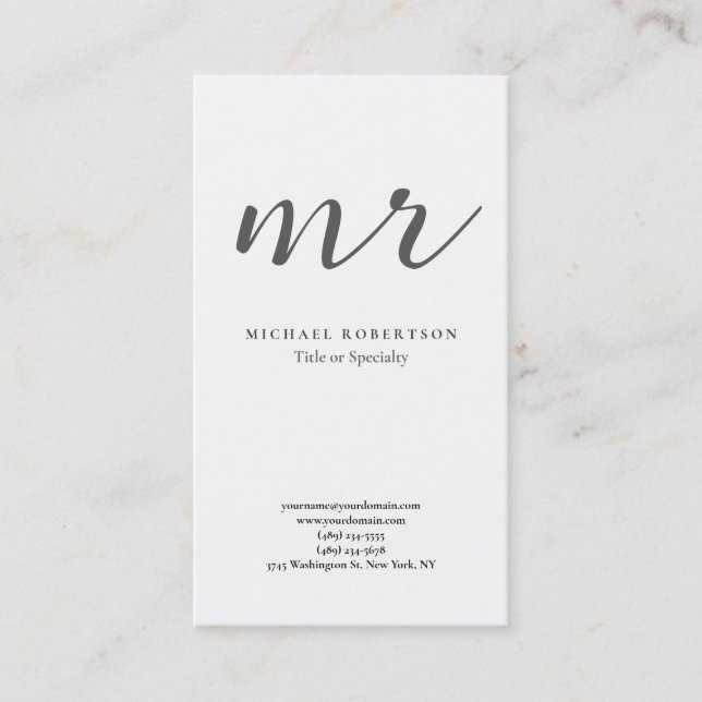 Classical Monogram Grey White Minimalist Plain Visitenkarte (Vorderseite)