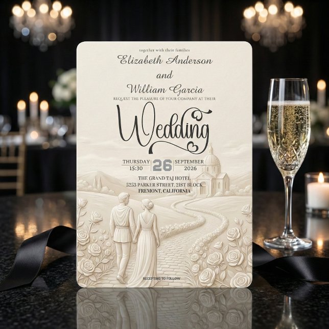 Classical Romantic Church Scene Wedding Einladung (Von Creator hochgeladen)