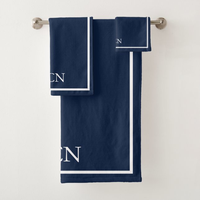 Classique bleu marine blanc bordure monogrammée  (En situation)