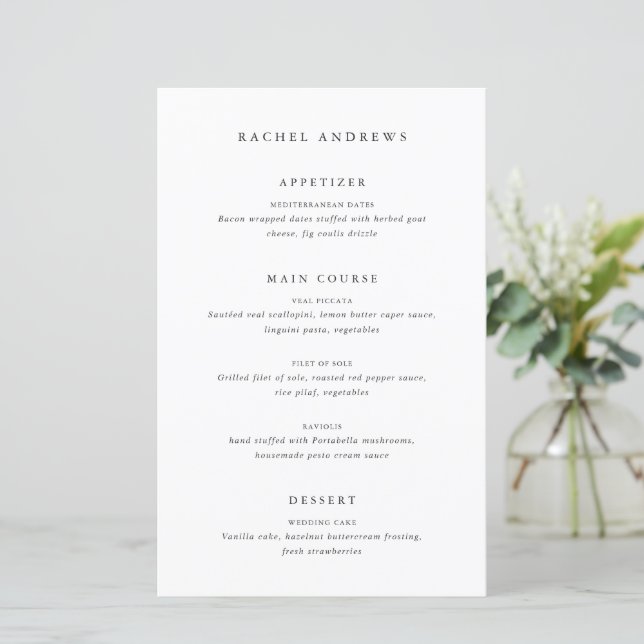Classique Formel Invité Nom Menu Mariage Sans Temp (Debout devant)