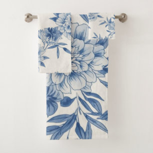 Classique motif toile fleurie bleu eau-forte sur f