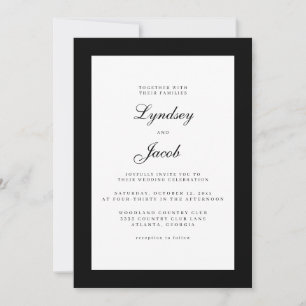 Classique Noir et Blanc Élégant Mariage Invitation