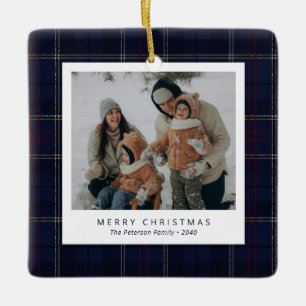 Classique Ornement de Noël Familial à Carreaux Ble