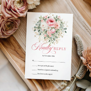 Classique réponse de mariage florale or rose bohèm