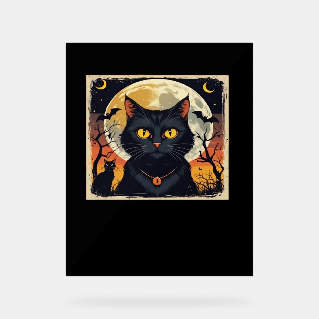 Classique Rétro Chat Noir Halloween T-Shirt Classi (Recto)