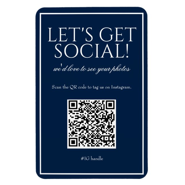 Classique simple bleu QR Code Social Media Magnet (Vertical)