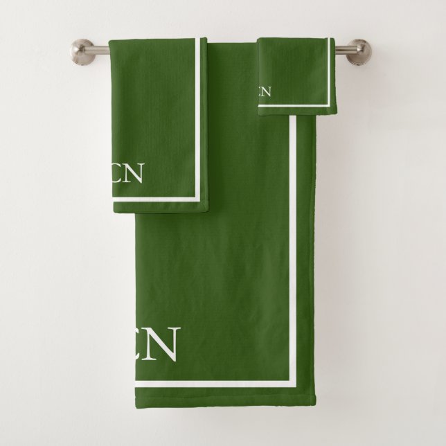 Classique vert olive foncé et blanc monogrammé  (En situation)