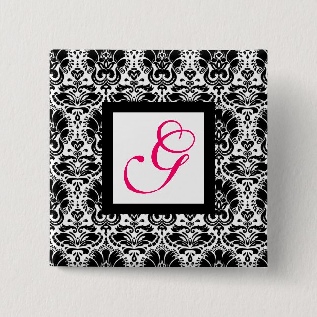 CLASSIY DAMASK MONOGRAM,pink fuchsia Button (Vorderseite)