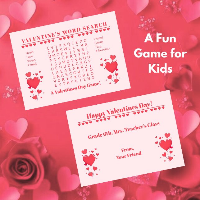 Classroom Valentine's Day Card Game-Word Search Mitteilungskarte (Classroom Valentine's Day Card Game-Word Search-Kids Classroom activity)