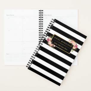 Classrosa Floral Girl Schwarz-weiße Streifen Planer