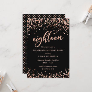 Classy 18th Birthday Invitation Rose Gold Confetti