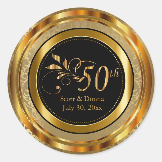 Classy 50. Goldener Hochzeitstag Runder Aufkleber (Vorderseite)
