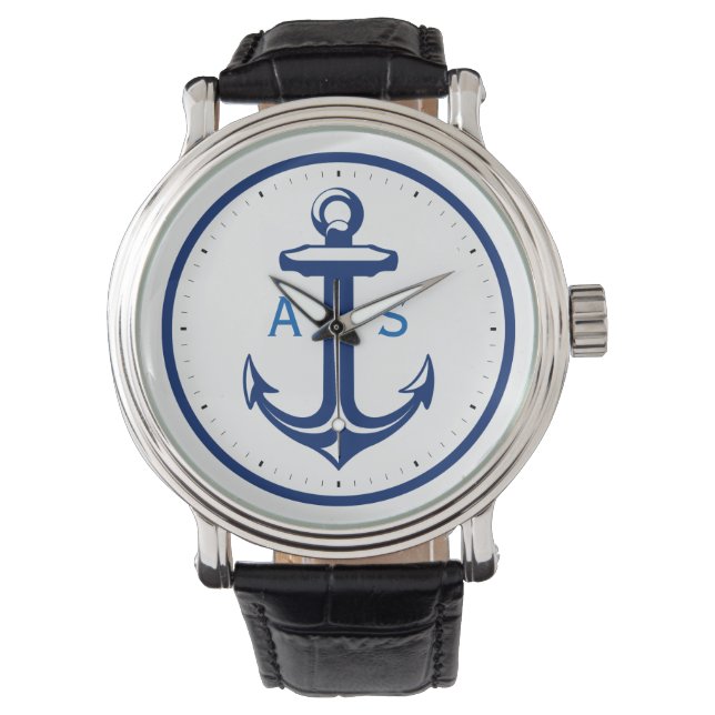 Classy Anchor mit Initialen | Nautische Geschenke Armbanduhr (Vorderseite)