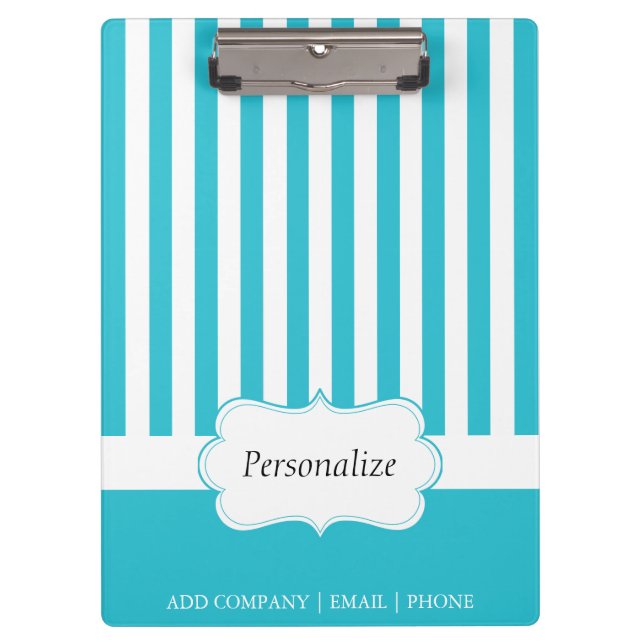 Classy Aqua Blue Stripes | DIY Text Klemmbrett (Vorderseite)