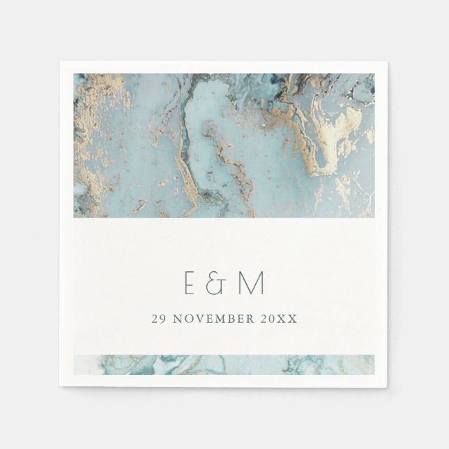 CLASSY AQUA DUSKY BLAUE GOLD AGATE MONOGRAM WEDD SERVIETTE (Vorderseite)