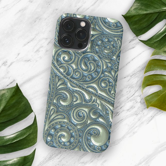 Classy Aquamarin Blue Green Paisley Floral Art Mus Case-Mate iPhone Hülle (Von Creator hochgeladen)