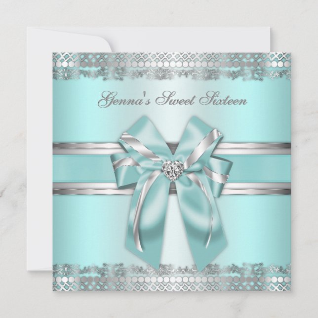 Classy Aquamarin und Silver Invite Einladung (Vorderseite)
