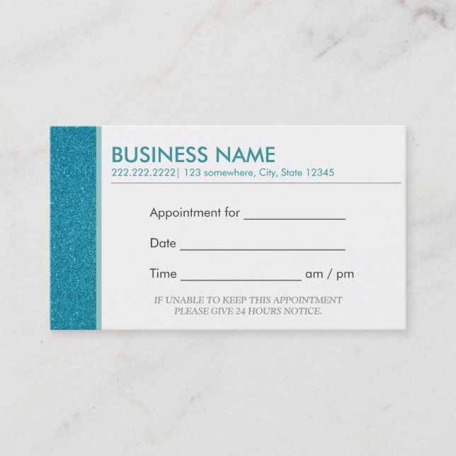 Classy Aquamarine Glitzer Ernennung Business Cards Terminkarte (Vorderseite)