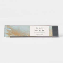 Classy Artistic Aqua Blue Gold Öl Paint Business Schreibtischnamensplakette