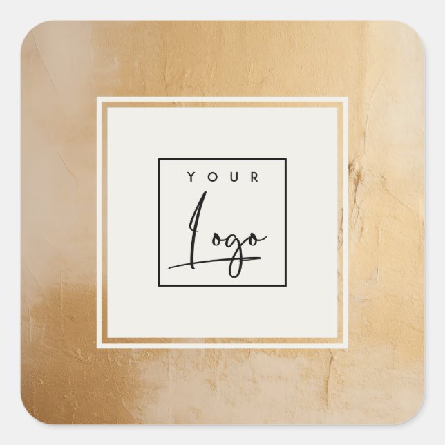 Classy Artistic Beige Gold Oil Paint Texture Logo Quadratischer Aufkleber (Vorderseite)