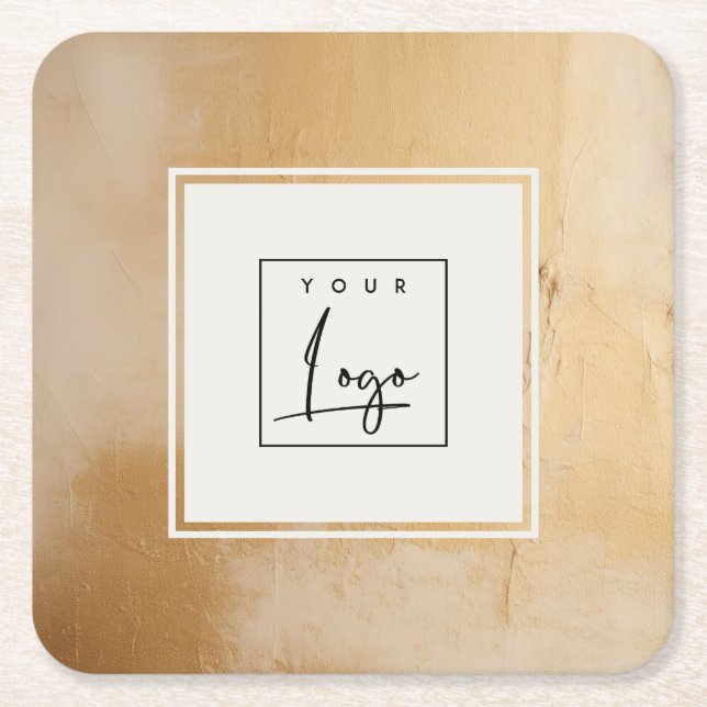 Classy Artistic Beige Gold Oil Paint Texture Logo Rechteckiger Pappuntersetzer (Vorderseite)