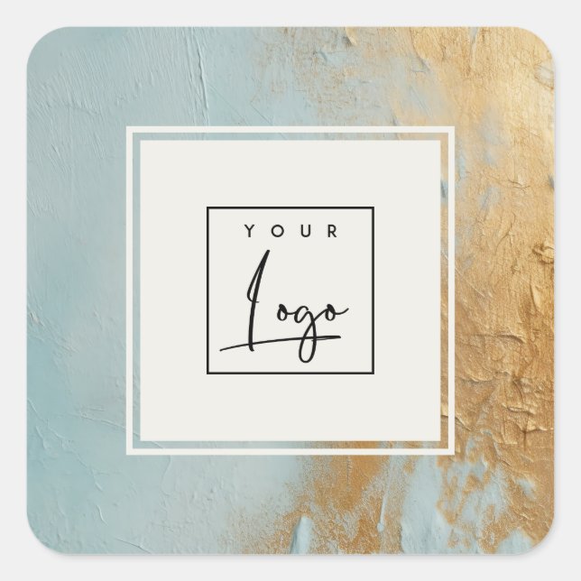 Classy Artistic Blue Gold Oil Paint Texture Logo Quadratischer Aufkleber (Vorderseite)