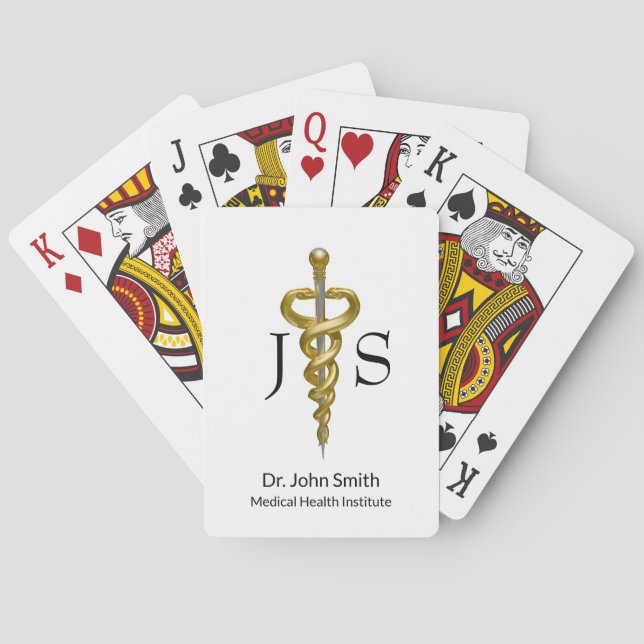 Classy Asclepius Noble Medical Elegantes Gold Silb Spielkarten (Rückseite)
