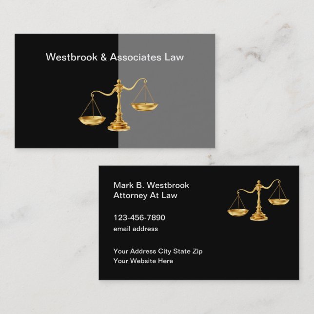 Classy Attorney Gold Tone Skala der Justiz Visitenkarte (Vorne/Hinten)