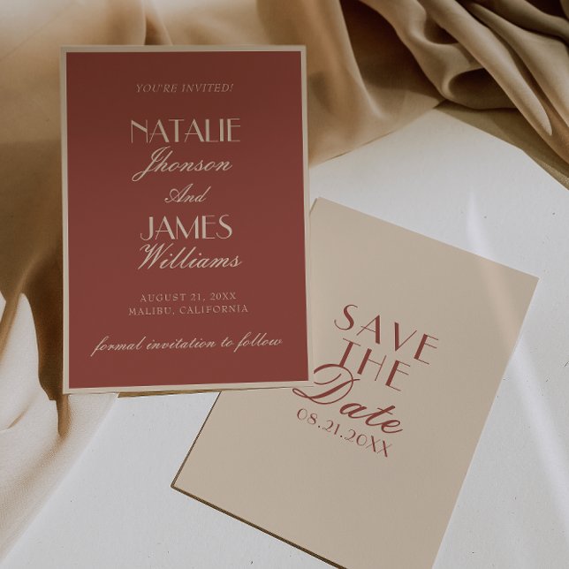 Classy Auburn Beige Old Money Fancy Wedding Save The Date (Von Creator hochgeladen)