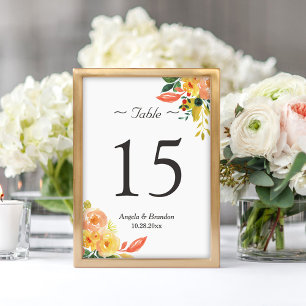 Classy Autumn Peach Floral Wedding Tischnummer