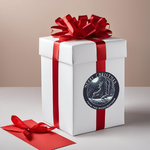 Classy B&W Deer Art Personalisierte Weihnachten Runder Aufkleber