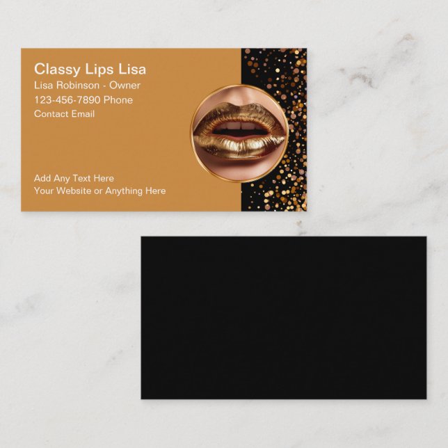 Classy Beauty Gold farbige Lipstick-Visitenkarten Visitenkarte (Vorne/Hinten)