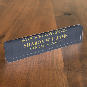 Classy Beruflich Navy Blue & Gold Office Titel Namensplakette