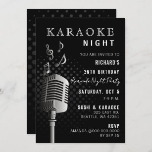 Classy Black 30. Geburtstag Karaoke Night Party Einladung