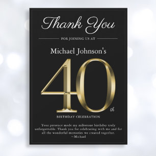 Classy Black and Gold 40th Birthday Carte de remer