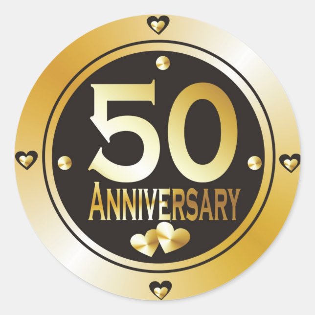 Classy Black and Gold 50. Goldenes Jahr Runder Aufkleber (Vorderseite)