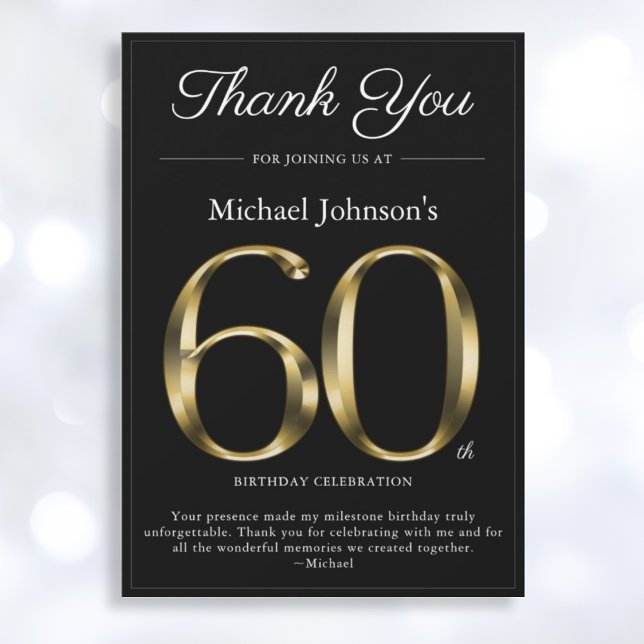 Classy Black and Gold 60th Birthday Carte de remer (Mockup View)
