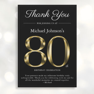 Classy Black and Gold 80th Birthday Carte de remer