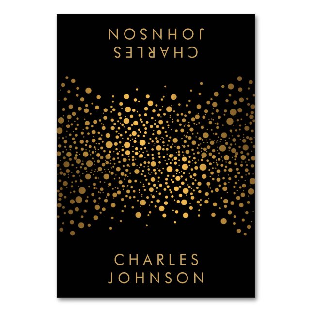 Classy Black and Gold Confetti Dots | PLATZKARTEN Tischnummer (Vorderseite)